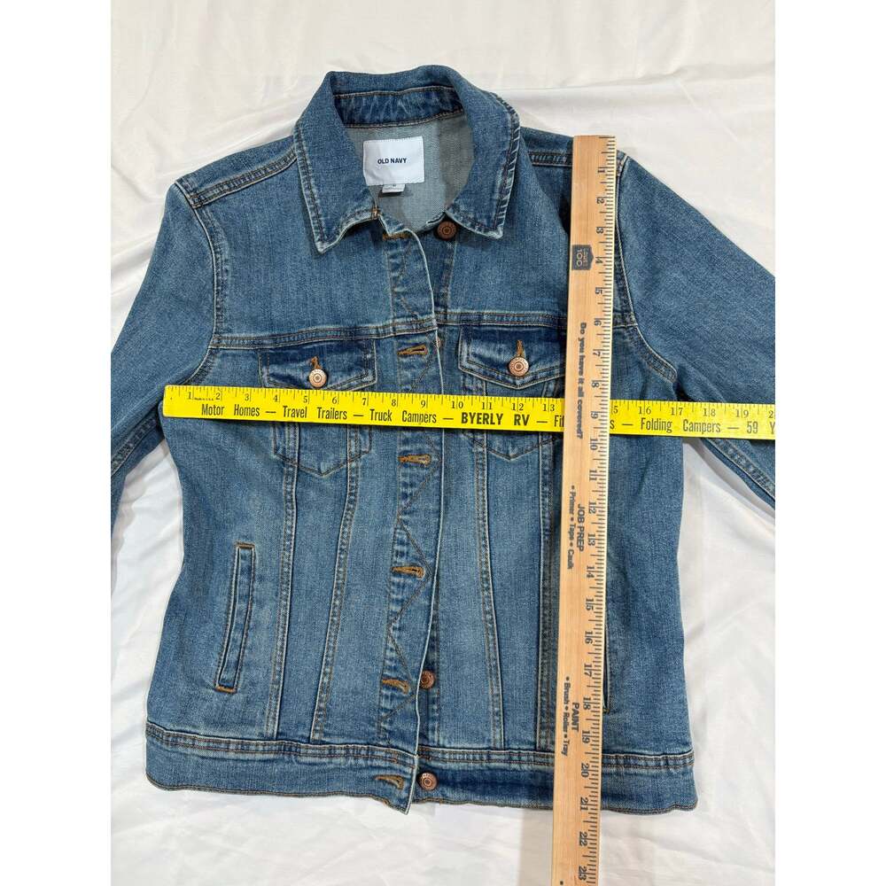 Denim Reworked Heart Patch Jean Jacket Size Medium - Picture 8 of 8